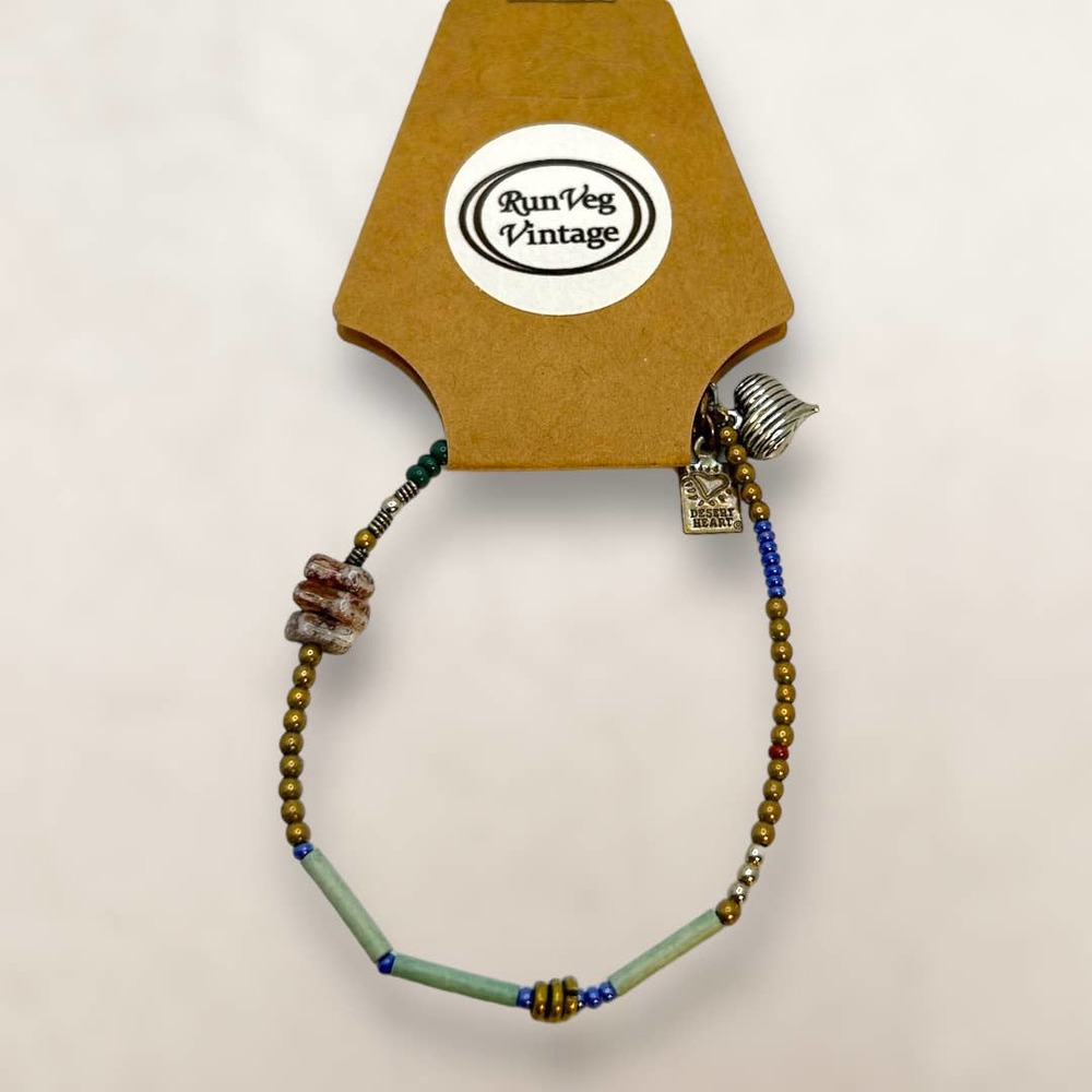 Desert Heart Multi Stone Beaded Handmade Bracelet Agate Turquoise Glass Jasper